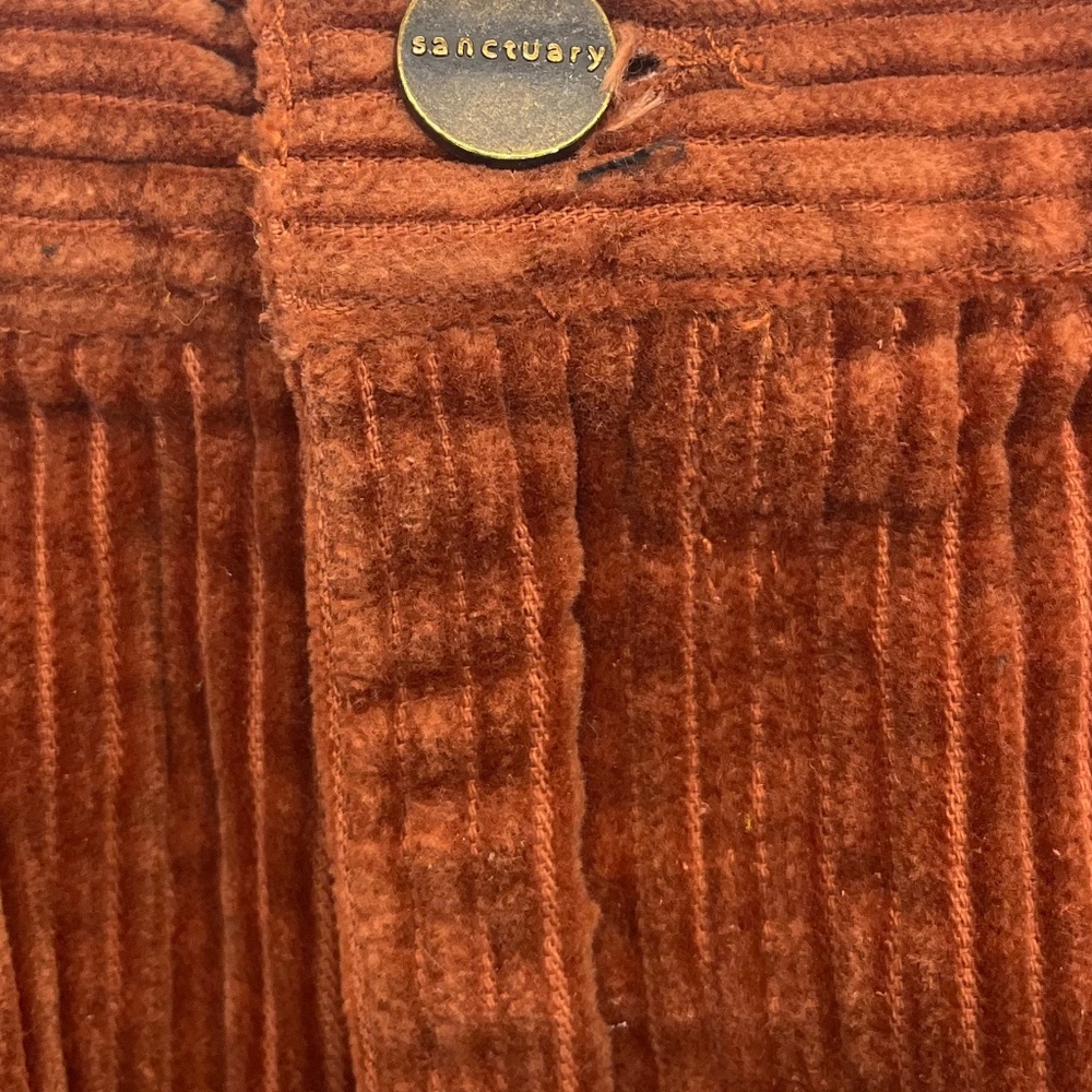 Sanctuary denim burnt orange corduroy skirt w/ added  leather fringe - size 6 - Picture 7 of 11